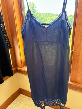 Beautiful Stories Navy Blue Lace-Trim Slip Dress Chemise Small